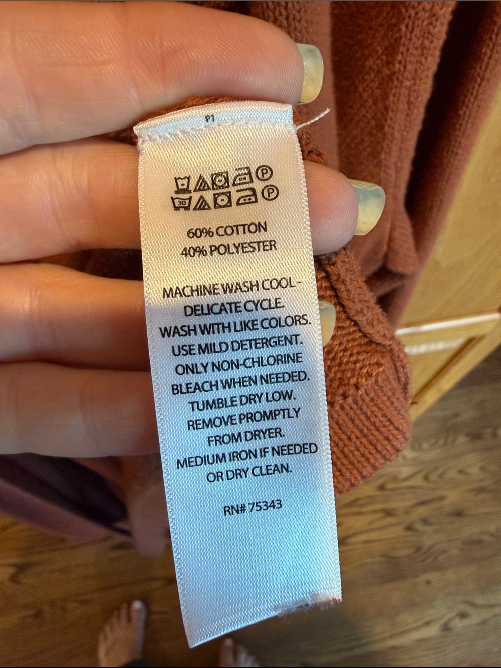 203 Tahari 1X Open Front Hooded Cardigan Sweater Rust Brown Cotton Blend Pockets - Picture 4 of 5